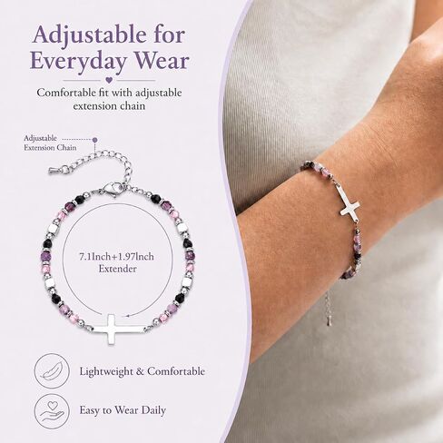 DWIKE Christian Cross Bracelet for Women, Faith-Inspired Healing Beaded Bracelet with Message Card and Gift Box, Adjustable Cross Jewelry Gift for Easter, Confirmation, First Communion, Baptism in Saudi Arabia