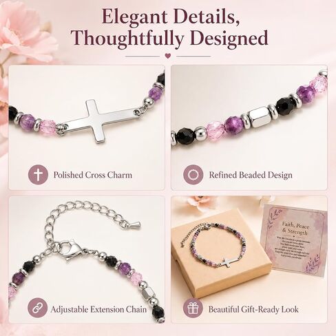 DWIKE Christian Cross Bracelet for Women, Faith-Inspired Healing Beaded Bracelet with Message Card and Gift Box, Adjustable Cross Jewelry Gift for Easter, Confirmation, First Communion, Baptism in Saudi Arabia