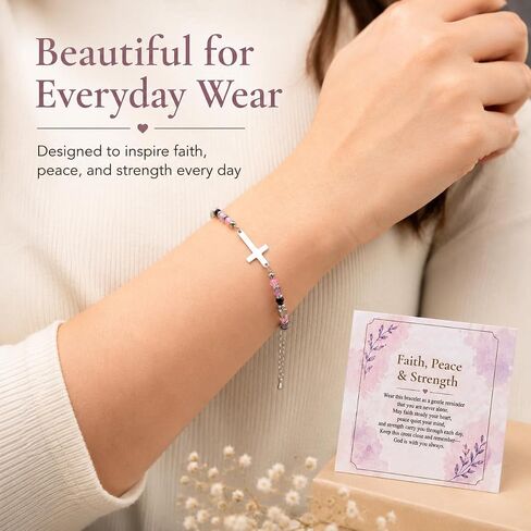 DWIKE Christian Cross Bracelet for Women, Faith-Inspired Healing Beaded Bracelet with Message Card and Gift Box, Adjustable Cross Jewelry Gift for Easter, Confirmation, First Communion, Baptism in Saudi Arabia