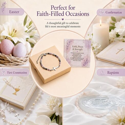 DWIKE Christian Cross Bracelet for Women, Faith-Inspired Healing Beaded Bracelet with Message Card and Gift Box, Adjustable Cross Jewelry Gift for Easter, Confirmation, First Communion, Baptism in Saudi Arabia
