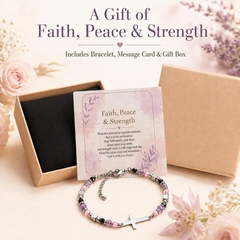 DWIKE Christian Cross Bracelet for Women, Faith-Inspired Healing Beaded Bracelet with Message Card and Gift Box, Adjustable Cross Jewelry Gift for Easter, Confirmation, First Communion, Baptism in Saudi Arabia