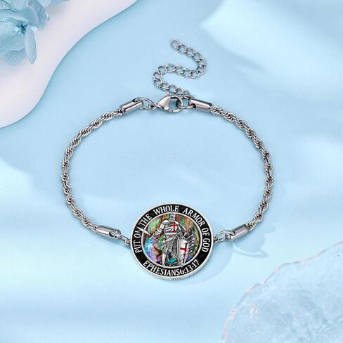 Armor of God Bracelet Abalone Shell Knights Templar Bracelets Put on the Whole Armor of God Christian Religious Catholic Jewelry Gift for Men Women in Saudi Arabia