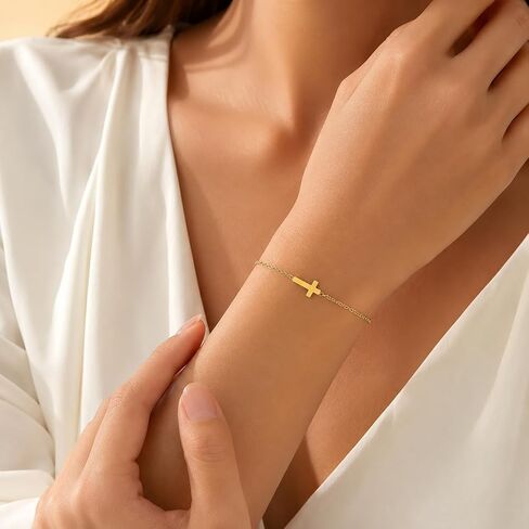 14K Gold Cross Bracelet for Women Dainty Gold Bracelets for Women in Kuwait