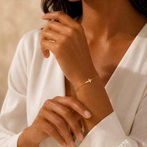 14K Gold Cross Bracelet for Women Dainty Gold Bracelets for Women in Kuwait