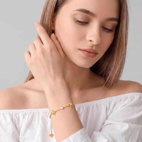 أساور الذهب للنساء 14K أساور الذهب للنساء أربع أوراق البرسيم سوار للمرأة زخارف زهرة جوفاء مع سوار البرسيم مكعب زركونيا رومانسية وسحرية للمرأة in Kuwait