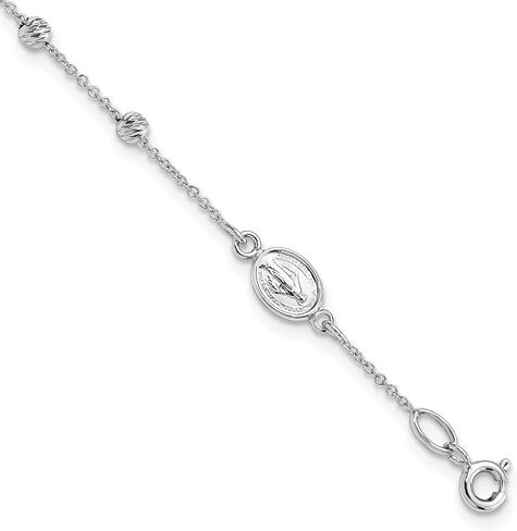 14k White Gold D/C Cross and Miraculous Medal .75in ext. Bracelet in Saudi Arabia