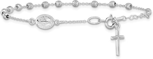 14k White Gold D/C Cross and Miraculous Medal .75in ext. Bracelet in Saudi Arabia