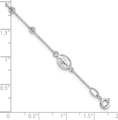 14k White Gold D/C Cross and Miraculous Medal .75in ext. Bracelet in Saudi Arabia