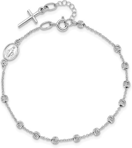 14k White Gold D/C Cross and Miraculous Medal .75in ext. Bracelet in Saudi Arabia