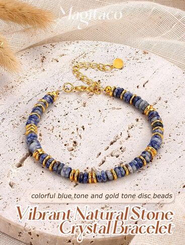 Magitaco Colorful Gemstone Bead Bracelets for Women in 16k Gold Plated Finish Offering Water Resistant Everyday Jewelry Wear with Vibrant Stone Beaded Bangle Design and Secure Adjustable Chain Fit in Saudi Arabia