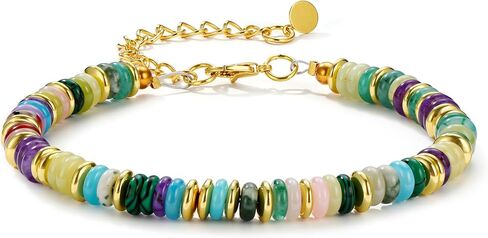 Magitaco Colorful Gemstone Bead Bracelets for Women in 16k Gold Plated Finish Offering Water Resistant Everyday Jewelry Wear with Vibrant Stone Beaded Bangle Design and Secure Adjustable Chain Fit in Saudi Arabia