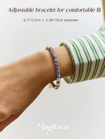 Magitaco Colorful Gemstone Bead Bracelets for Women in 16k Gold Plated Finish Offering Water Resistant Everyday Jewelry Wear with Vibrant Stone Beaded Bangle Design and Secure Adjustable Chain Fit in Saudi Arabia