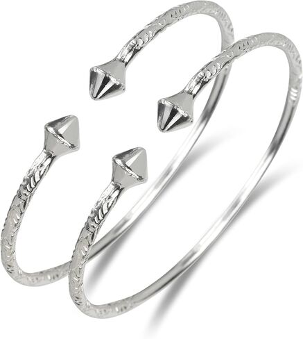 Solid .925 Sterling Silver Slim Cone West Indian Bangles, 1 pair (Made in the USA) in Saudi Arabia