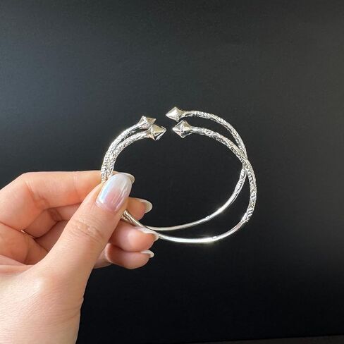 Solid .925 Sterling Silver Slim Cone West Indian Bangles, 1 pair (Made in the USA) in Saudi Arabia