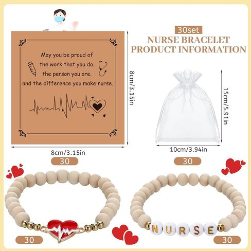 Kigeli 30 Set Nurse Graduation Gifts Bulk Beaded Bracelets Nurses Appreciation Gifts with Blessing Cards Bags Nursing Graduation Party Favors for BSN RN LPN Women Men in Saudi Arabia