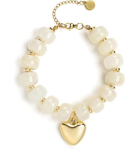 Colorful Beaded Heart Bracelets for Women Trendy Multicolor Acrylic Resin Beads Bracelet Statement Heart Charm Bracelet Boho Summer Jewelry in Saudi Arabia