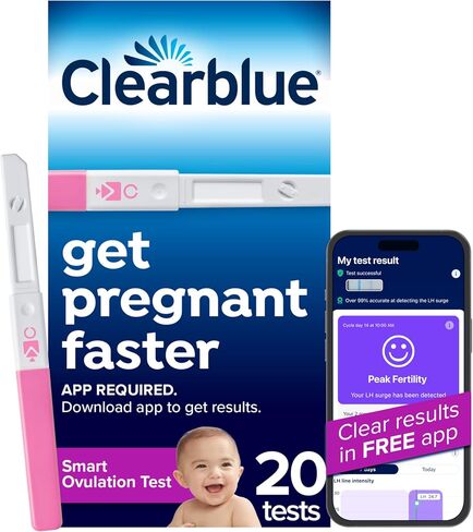 Clearblue Smart Ovulation Test - 20 Ovulation Tests. Identify & Track Your Fertile Days, Get Pregnant Faster, Accurate LH Test, Easy to Use at Home, Free Period Cycle Tracker App Required to use in Saudi Arabia