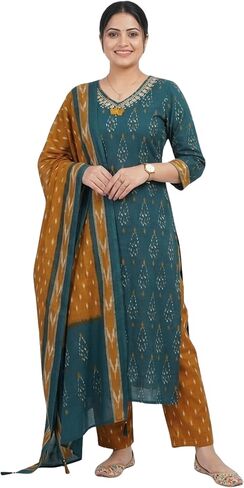 Cotton Straight Indian Kurti For Women Summer Dress Kurta Pant With Dupatta Set in Saudi Arabia