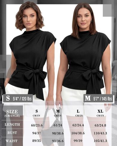 Cuffbow Women Dressy Tops Business Casual Cap Sleeve Mock Neck Blouses Tie Waist Belted Work Shirts Summer Trendy Tunic 2026 in Kuwait