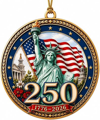 250 Anniversary USA Ornament, Flat Acrylic Bell-Shaped Ornament with Printed 2D Design, America 250 Decorations, Patriotic Ornaments for 4th of July Decorations Indoor in Saudi Arabia