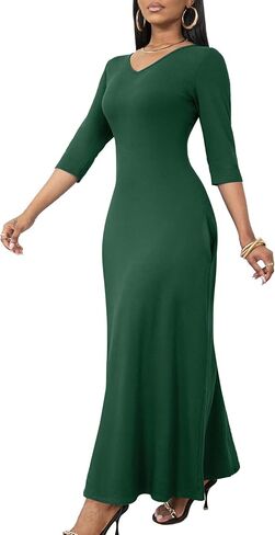 FANDEE Maxi Dress for Women 3 4 Sleeve Maxi Dresses V Neck Casual Loose Long T Shirt Dresses with Pockets in Kuwait