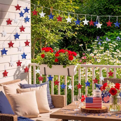 24 Pcs 4th of July Large Star Ornaments, 4.3 Inch Patriotic Hanging Glitter Star Red White Blue Tree Decor for Independence Day, 250th Anniversary, Memorial Day Home Party Decor in Kuwait