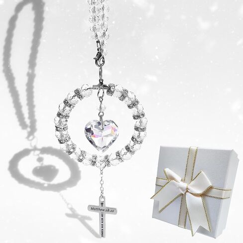 Bible Verse Car Rearview Hanging Cross, Bling Suncatcher Crystal Car Charm Mirror Hanger, 'I Am with You Always' Matthew 28:20, Christian Cross for Car Accessories Ornament Religious Gift for Women in Saudi Arabia
