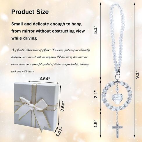 Bible Verse Car Rearview Hanging Cross, Bling Suncatcher Crystal Car Charm Mirror Hanger, 'I Am with You Always' Matthew 28:20, Christian Cross for Car Accessories Ornament Religious Gift for Women in Saudi Arabia