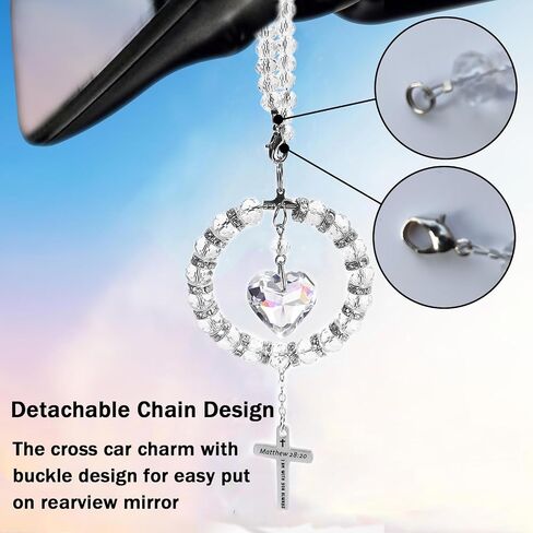 Bible Verse Car Rearview Hanging Cross, Bling Suncatcher Crystal Car Charm Mirror Hanger, 'I Am with You Always' Matthew 28:20, Christian Cross for Car Accessories Ornament Religious Gift for Women in Saudi Arabia