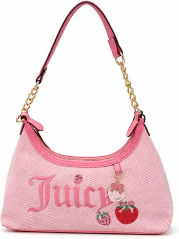 Juicy Couture Women’s Berry Sweet Hobo Shoulder Bag with Embroidered Logo, Strawberry Charm & Chain Strap (Pink) in Kuwait
