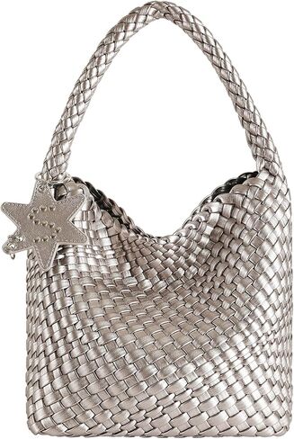 Leather Woven Tote Bag, Vegan Leather Slouchy Hobo Bag for Women, Large Shoulder Handbag Woven Purse in Saudi Arabia
