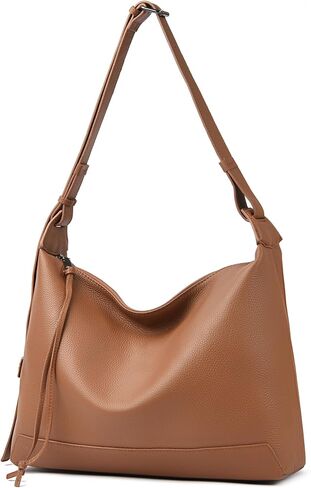 Genuine Leather Hobo Bags for Women Slouchy Shoulder Bag Work Tote Handbags with Zipper, Fits iPad A4 Files, Adjustable Strap in Saudi Arabia