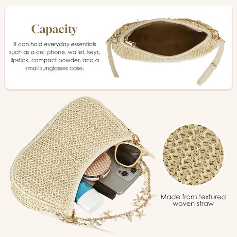 Fecialy Straw Shoulder Bag for Women Woven Boho Beaded Clutch Purse Raffia Summer Beach Vacation Purse in Kuwait