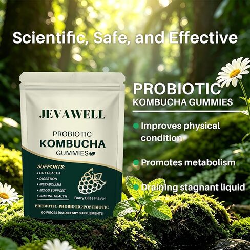 Kombucha Gummies, Supports Digestive Health & Gut Balance, Daily Wellness Formula, 60 Gummies in Saudi Arabia