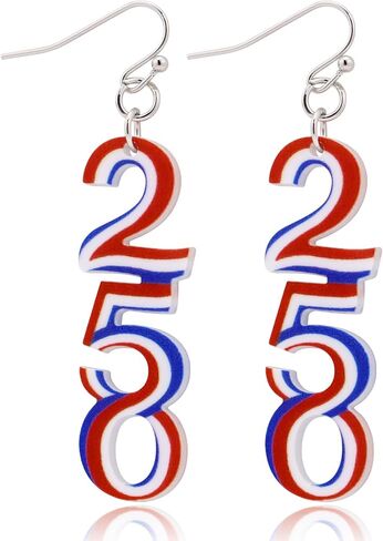 4th of July Earrings for Women, Independence Day Patriotic Dangle Earrings, 250th Anniversary 250 Number Drop Earrings, July 4th Birthday Anniversary Holiday Gifts for Women in Saudi Arabia