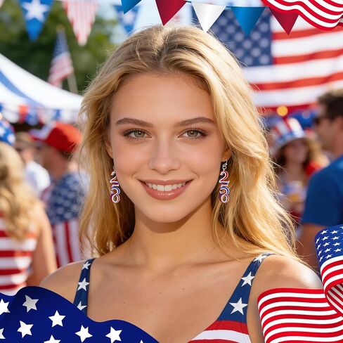 4th of July Earrings for Women, Independence Day Patriotic Dangle Earrings, 250th Anniversary 250 Number Drop Earrings, July 4th Birthday Anniversary Holiday Gifts for Women in Saudi Arabia