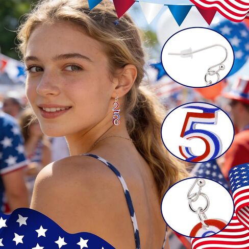 4th of July Earrings for Women, Independence Day Patriotic Dangle Earrings, 250th Anniversary 250 Number Drop Earrings, July 4th Birthday Anniversary Holiday Gifts for Women in Saudi Arabia