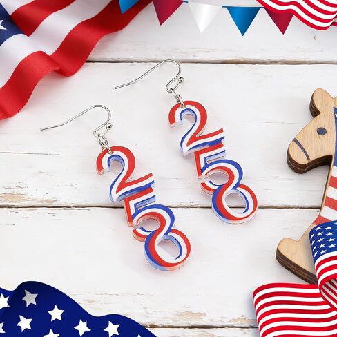 4th of July Earrings for Women, Independence Day Patriotic Dangle Earrings, 250th Anniversary 250 Number Drop Earrings, July 4th Birthday Anniversary Holiday Gifts for Women in Saudi Arabia