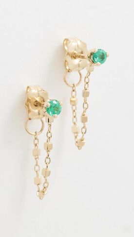 Zoe Chicco Women's 14k Gold Emerald Square Bead Chain Huggie Earrings, Gold, One Size in Saudi Arabia