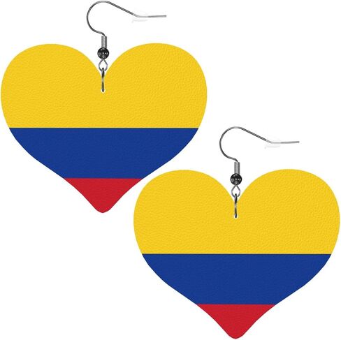 Colombia Flags Of Countries Faux Leather Earrings For Women Lightweight Heart Dangle Earrings Gift in Saudi Arabia