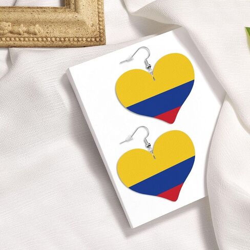 Colombia Flags Of Countries Faux Leather Earrings For Women Lightweight Heart Dangle Earrings Gift in Saudi Arabia