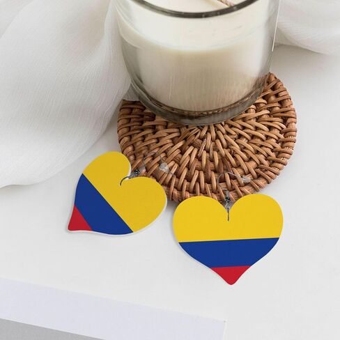 Colombia Flags Of Countries Faux Leather Earrings For Women Lightweight Heart Dangle Earrings Gift in Saudi Arabia