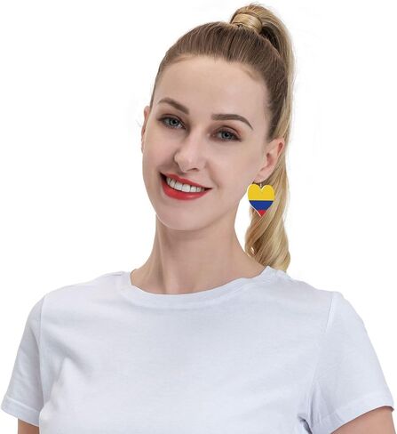 Colombia Flags Of Countries Faux Leather Earrings For Women Lightweight Heart Dangle Earrings Gift in Saudi Arabia