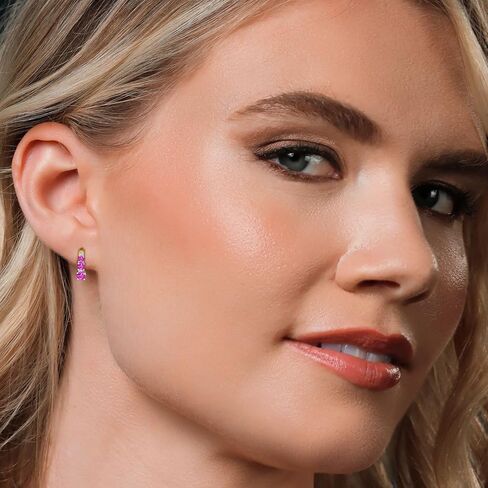 Gem Stone King 0.47 Ct Round Pink Sapphire and Created Moissanite 925 Silver and 10K Yellow Gold Earrings in Kuwait