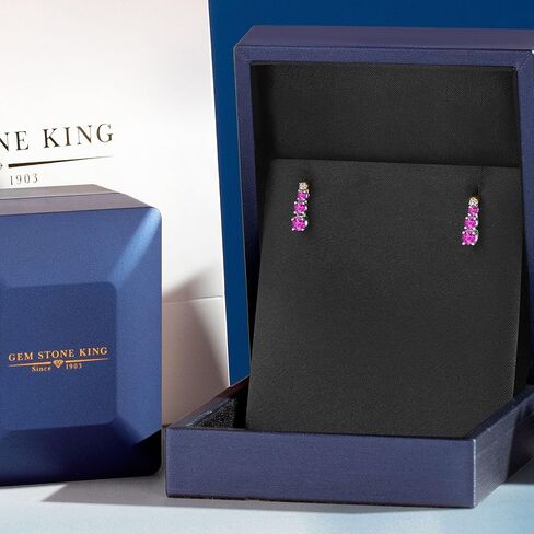 Gem Stone King 0.47 Ct Round Pink Sapphire and Created Moissanite 925 Silver and 10K Yellow Gold Earrings in Kuwait