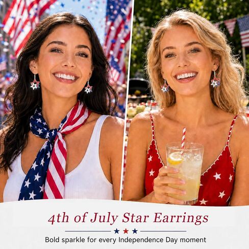 Red White Blue Patriotic USA Star Dangle American Flag Earrings, 4th of July Accessories,Stars & Stripes Crystal Sparkle Earring, Independence Day Jewelry Gift for Women in Saudi Arabia