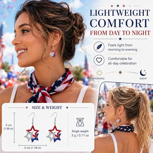Red White Blue Patriotic USA Star Dangle American Flag Earrings, 4th of July Accessories,Stars & Stripes Crystal Sparkle Earring, Independence Day Jewelry Gift for Women in Saudi Arabia