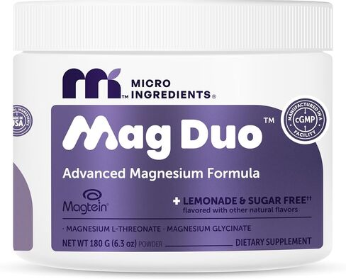 Micro Ingredients Mag Duo Magtein® Magnesium L-Threonate & Magnesium Glycinate Powder – Restful Sleep, Calm & Focus Support* – 2-in-1 Advanced Magnesium Formula – Sugar-Free Lemonade Flavor in Kuwait