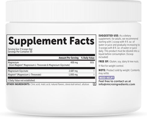 Micro Ingredients Mag Duo Magtein® Magnesium L-Threonate & Magnesium Glycinate Powder – Restful Sleep, Calm & Focus Support* – 2-in-1 Advanced Magnesium Formula – Sugar-Free Lemonade Flavor in Kuwait