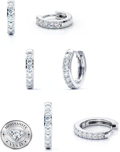 Moissanite Hoop Earrings for Women Men, VVS1 D Color Moissanite Jewelry with Sterling Silver Post Small Diamond Huggie Hoops Hypoallergenic Earrings Set for Sensitive Ears, 16K Gold/White Gold/Black Plated, 8mm 10mm 12mm 14mm, 3 / 4 Pairs in Kuwait